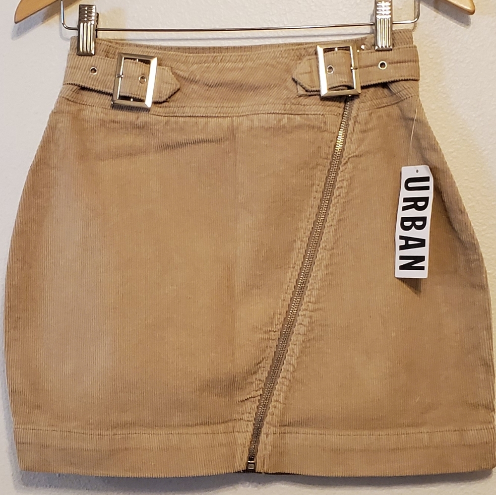 Urban Outfitters Tan Corduroy Mini Skirt with Asymmetrical Zip
